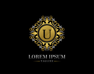 Luxury Boutique Letter U Logo Design. Graceful Ornate Icon Vector Design.