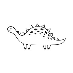 Cute dinosaur in outline sketchy style. Funny cartoon dino. Hand drawn vector doodle for kids