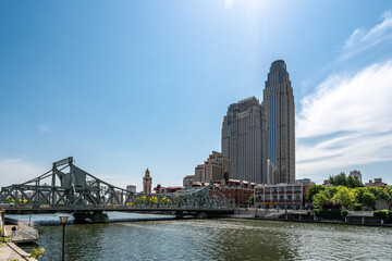 Naklejka premium Street View of modern architecture along Haihe River in Tianjin