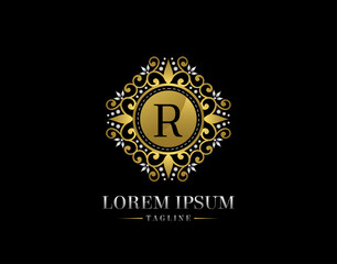 Luxury Boutique Letter R Logo Design. Graceful Ornate Icon Vector Design.