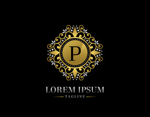 Luxury Boutique Letter P Logo Design. Graceful Ornate Icon Vector Design.