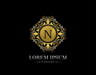 Luxury Boutique Letter N Logo Design. Graceful Ornate Icon Vector Design.
