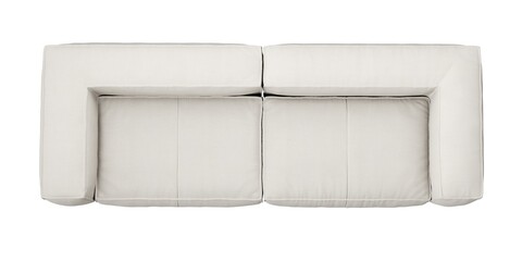 2 seat fabric white color sofa with stainless steel legs on white background. top view. isolate...