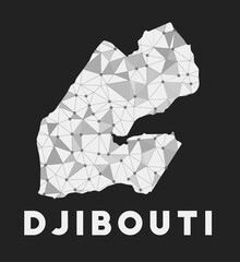 Djibouti - communication network map of country. Djibouti trendy geometric design on dark background. Technology, internet, network, telecommunication concept. Vector illustration.