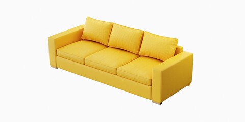 3 seat yellow color leather sofa on white background. isolate view