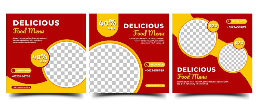 Set Of Social Media Banners For Food Promotion. Modern Banner Template With Place For The Photo. Vector Design Isolated