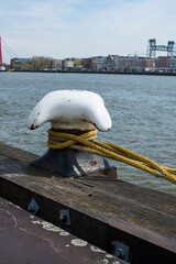 Fototapeta premium yellow rope on the pier 