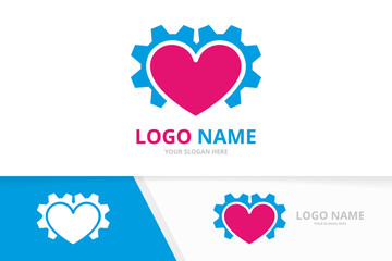 Vector heart and gear logo combination. Technology love logotype design template.