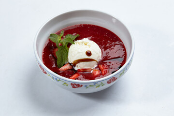 strawberry soup with ice cream