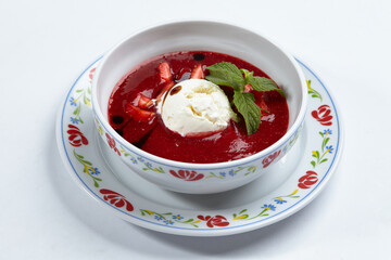 strawberry soup with ice cream
