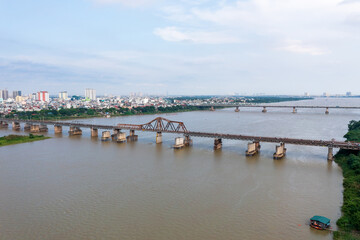 Aerial view of Long Bien bridge in Hanoi, Vietnam