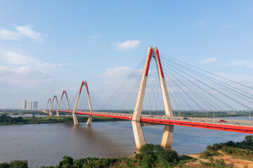Aerial view of Nhat Tan bridge in Hanoi, Vietnam