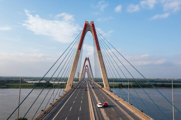 Fototapeta na wymiar Aerial view of Nhat Tan bridge in Hanoi, Vietnam