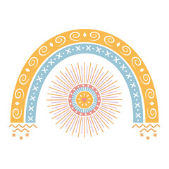 Abstract rainbow and sun pattern in boho style