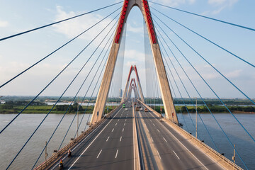 Aerial view of Nhat Tan bridge in Hanoi, Vietnam