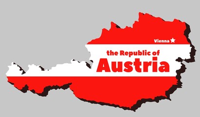 silhouette of Austria territory, map in national flag colors, vector illustration