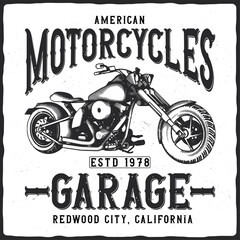 T-shirt or poster design with illustration of motorcycle