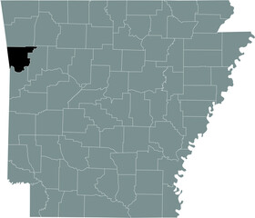 Fototapeta na wymiar Black highlighted location map of the US Crawford county inside gray map of the Federal State of Arkansas, USA