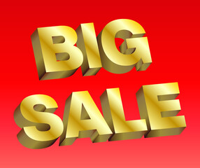 Big sale. Golden 3D banner isolated on bright red background. Sales management. Graphic design element for shop, social media, online business. Vector EPS10. 