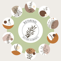 Collection of vector botanical icons for the brand. Hand-drawn vector trend set of botanical logos. Flower templates of leaves and branches for your brand.