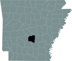 Black highlighted location map of the US Grant county inside gray map of the Federal State of Arkansas, USA