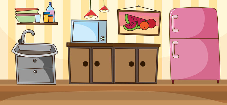 Blank kitchen scene with kitchen furnitures