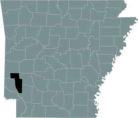 Black highlighted location map of the US Howard county inside gray map of the Federal State of Arkansas, USA