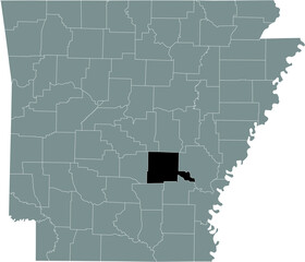 Black highlighted location map of the US Jefferson county inside gray map of the Federal State of Arkansas, USA