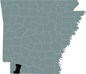 Black highlighted location map of the US Lafayette county inside gray map of the Federal State of Arkansas, USA