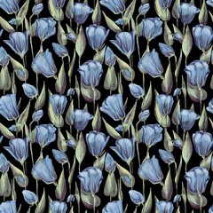 Digital seamless pattern with blue flowers. Design for fabric, textile, wallpaper and packaging 