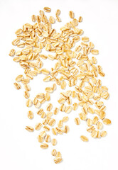 Oat flakes isolated on white background. Flakes for oatmeal and granola. Image of oat flakes for you design.