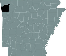 Obraz premium Black highlighted location map of the US Washington county inside gray map of the Federal State of Arkansas, USA