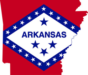 Simple flat flag map of the Federal State of Arkansas, USA