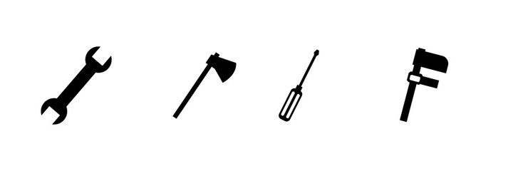 Tools icons set. Instrument collection. Silhouette tool icon collection.