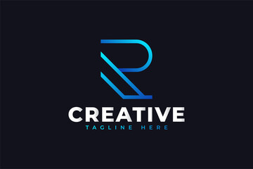 Initial Letter R Logo with Modern Line Style in Blue Gradient. Usable for Business and Branding Logos