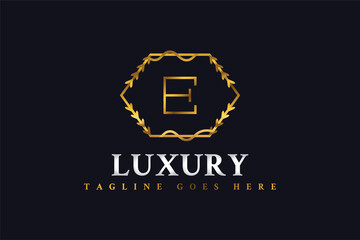 Elegant Letter E Logo Design with Line Style in Golden Gradient