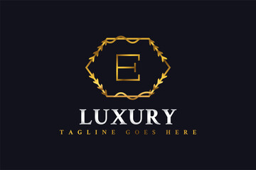 Elegant Letter E Logo Design with Line Style in Golden Gradient