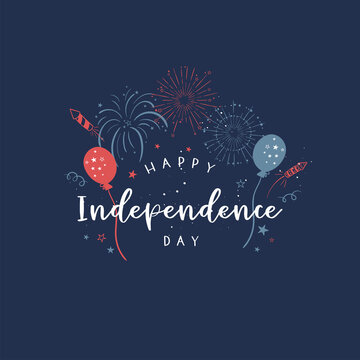 Cute hand drawn design, 4th of July banner with confetti and decoration, doodle elements, great for banners, wallpapers, invitations - vector design