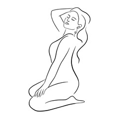 Line Art Woman Body in Minimalistic Style. One Line art isolated vector illustration, modern Scandinavian Design for logo, emblem, template, web, prints, cosmetics, spa, beauty care products