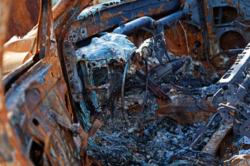 the inside of a burning car