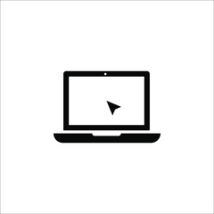 Laptop vector icon. Computer with click mouse pointer symbol isolated on white background.