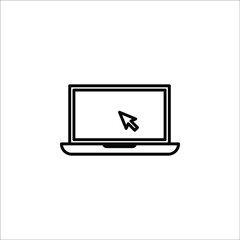 Laptop vector icon. Computer with click mouse pointer symbol isolated on white background.