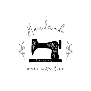 Handmade logo. Label for clothes, tag for fabric, stamp for clothing packaging, Sewing machine icon