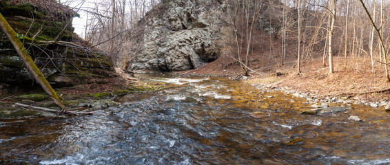 The Czarny Potok stream flowing next to the cave in Rosolina, Polana, Bieszczady Mountains © LukaszB