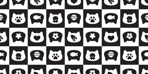 cat seamless pattern kitten checked icon head paw footprint calico toy vector octopus squid star heart flower bell pet scarf isolated cartoon animal tile wallpaper repeat background illustration doodl