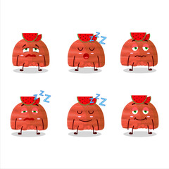 Cartoon character of watermelon ice cream scoops with sleepy expression