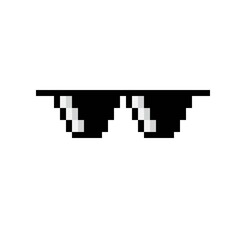 Black glasses pixel art. Pixel black and white glasses. Vector illustration. Icon black glasses' pixel art.