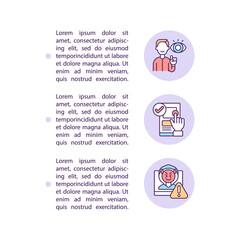 Cautious posting and sharing online concept line icons with text. PPT page vector template with copy space. Brochure, magazine, newsletter design element. Cyber safety linear illustrations on white