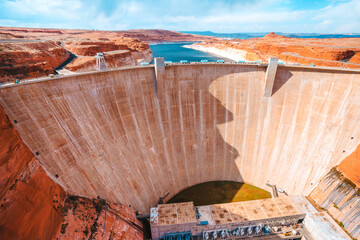 Gorgeous view of Glen Canyon Dam and the Colorado River in Page, Arizona