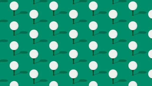 animated seamless pattern with sport ball for golf on stand, tee with shadow. Golf competition. Design element. Looped video